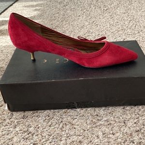 Anthropologie wine colored kitten heels. Pied Juste. Super chic